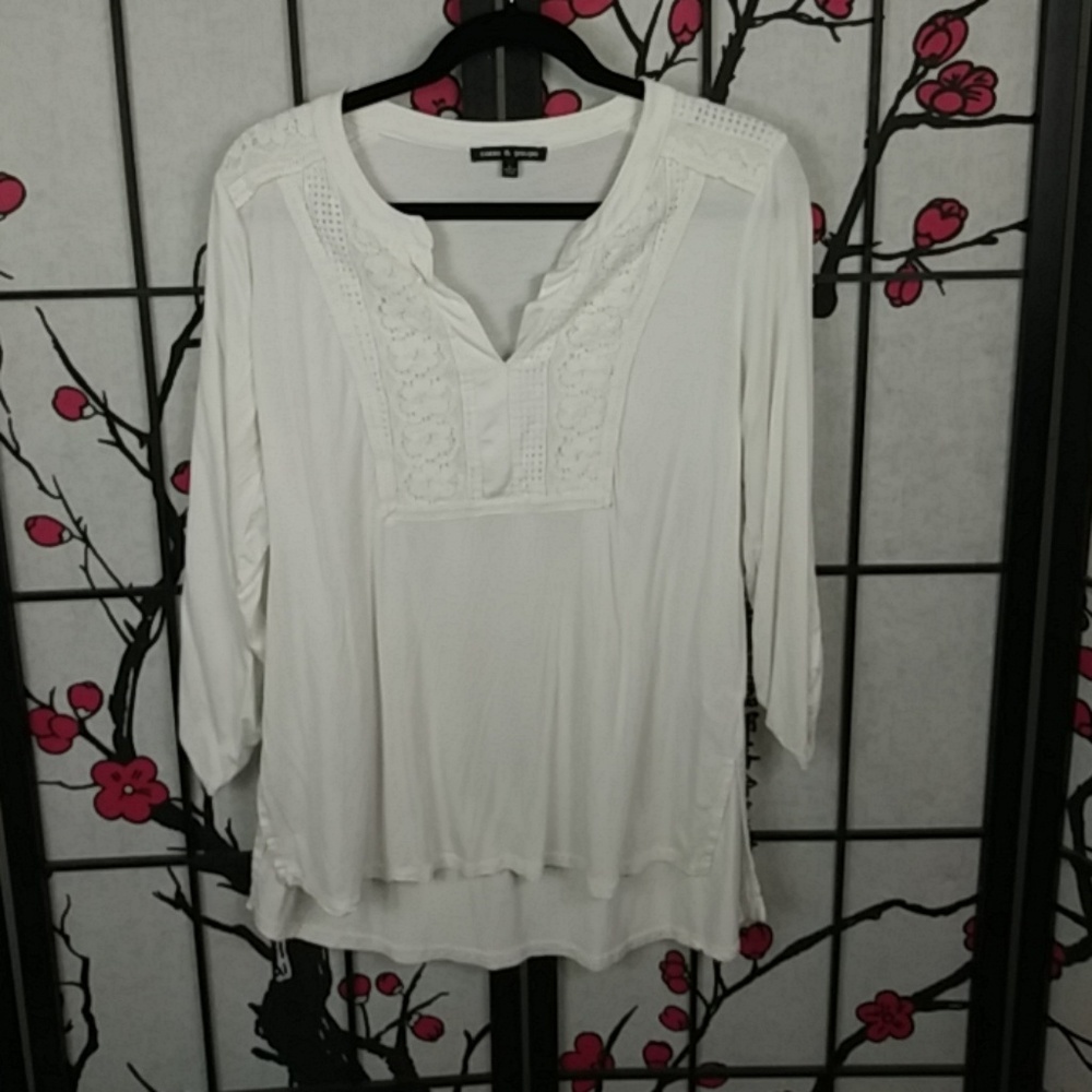 Cable & Gauge White Long Sleeve Peasant Top